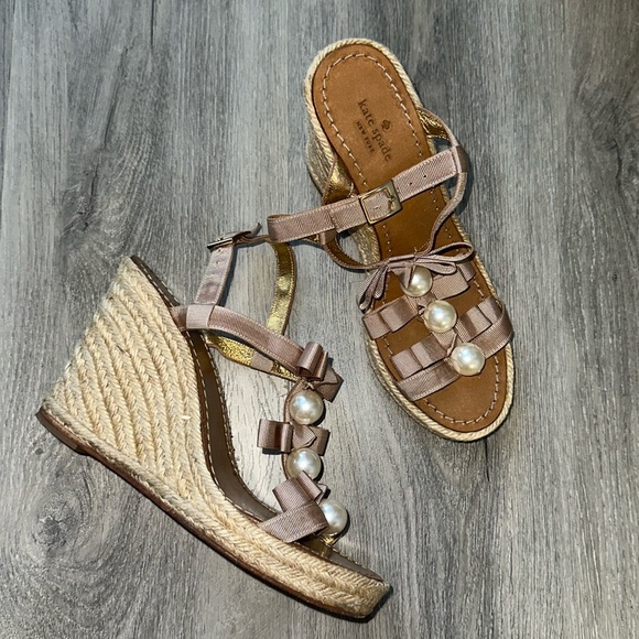 Kate Spade Wedge Sandals with Bow and Pearl - Picture 3 of 8